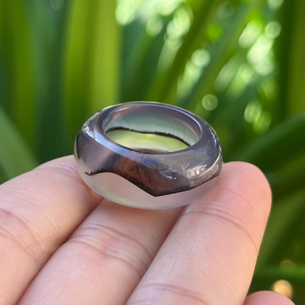 SIZE 6.5 Unique Natural Scenery Dendritic Translucent Agate Band Ring 0260 - Picture 3 of 8